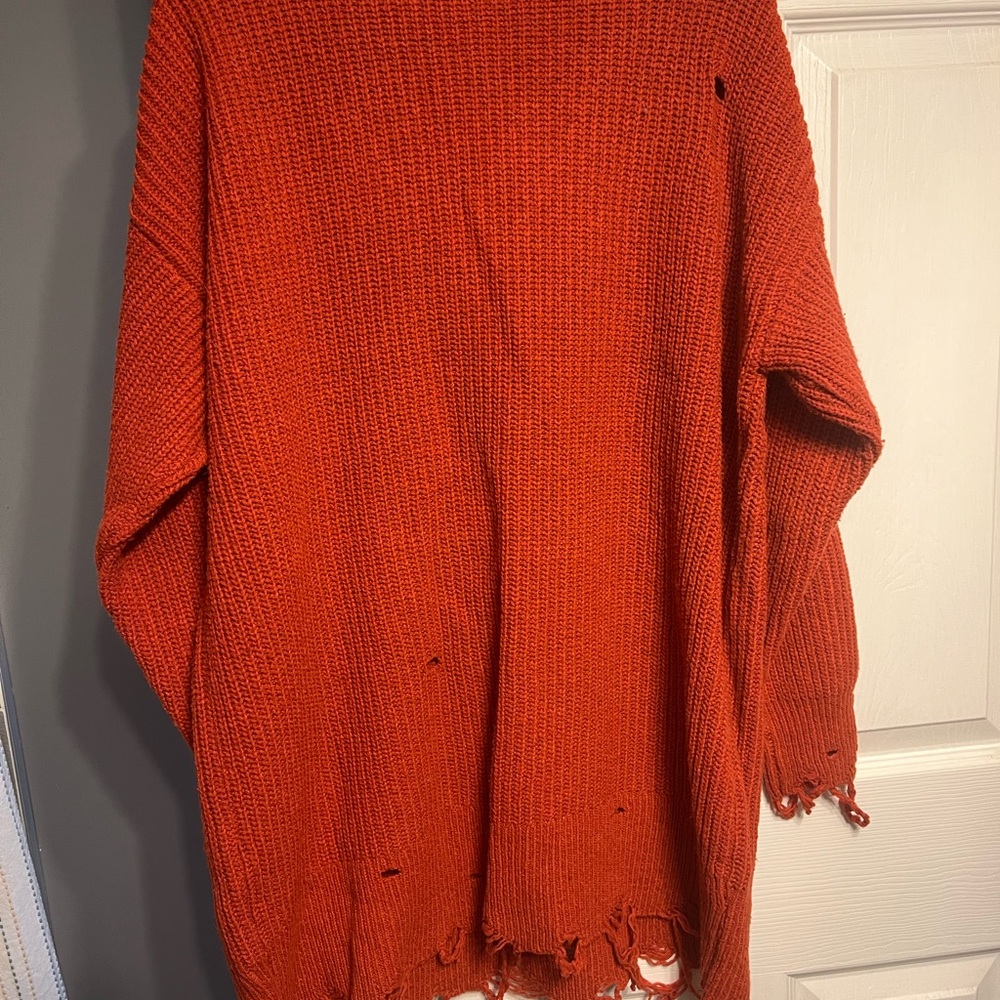 Women's Red Distressed Sweater